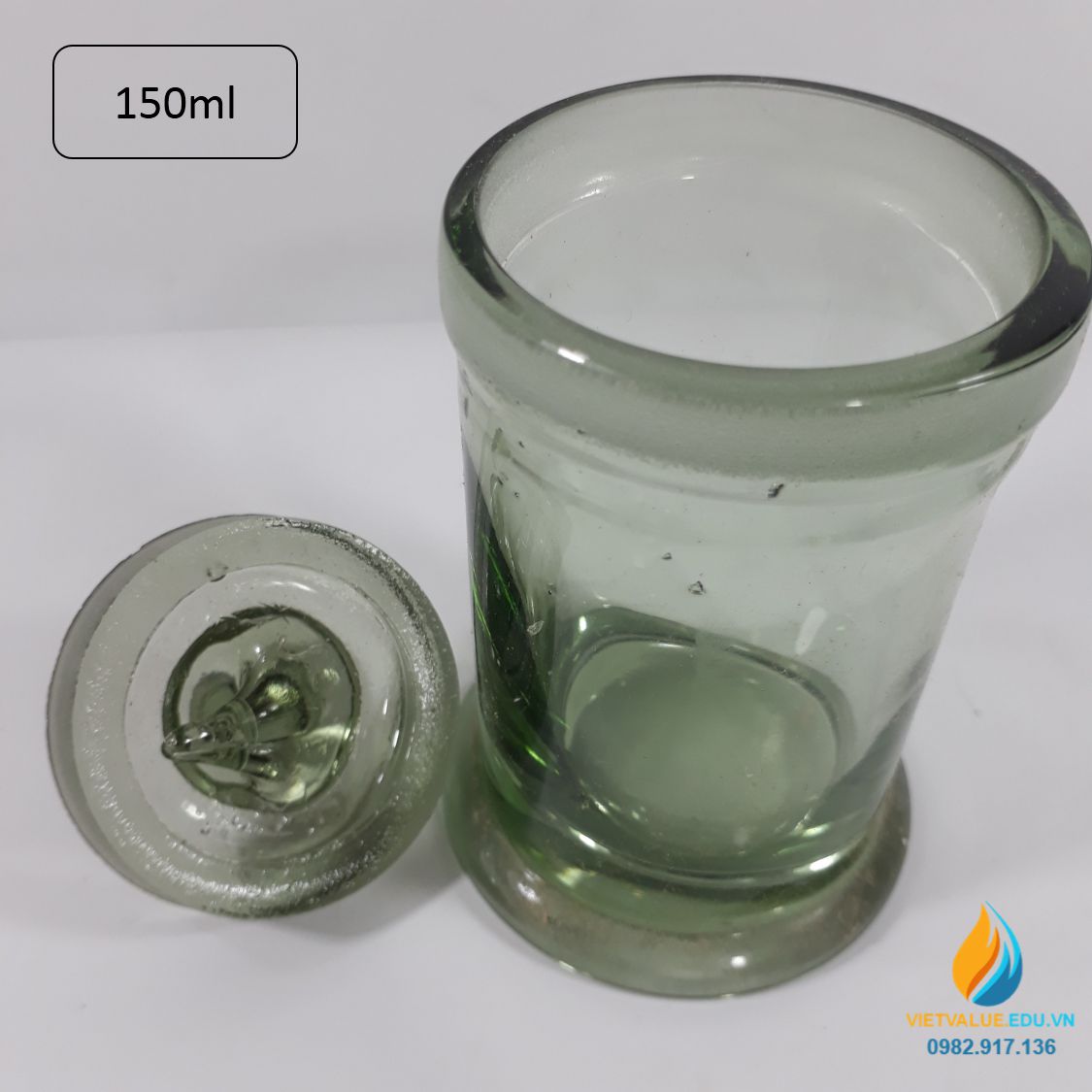 Bình thủy tinh hình trụ, có nắp, cổ mài dung tích 150ml, bình lưu, ngâm mẫu phòng thí nghiệm