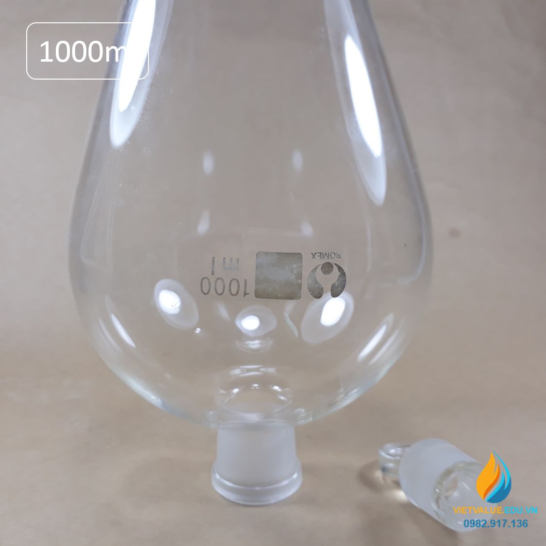 Bình lắng gạn quả lê, phễu tách hình quả lê, khóa thủy tinh, dung tích 1000ml