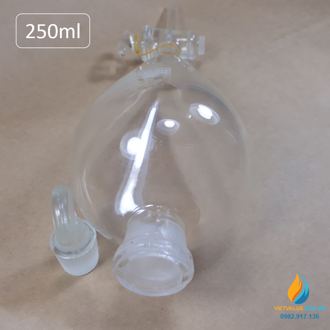 Bình lắng gạn quả lê, phễu tách hình quả lê, khóa thủy tinh, dung tích 250ml