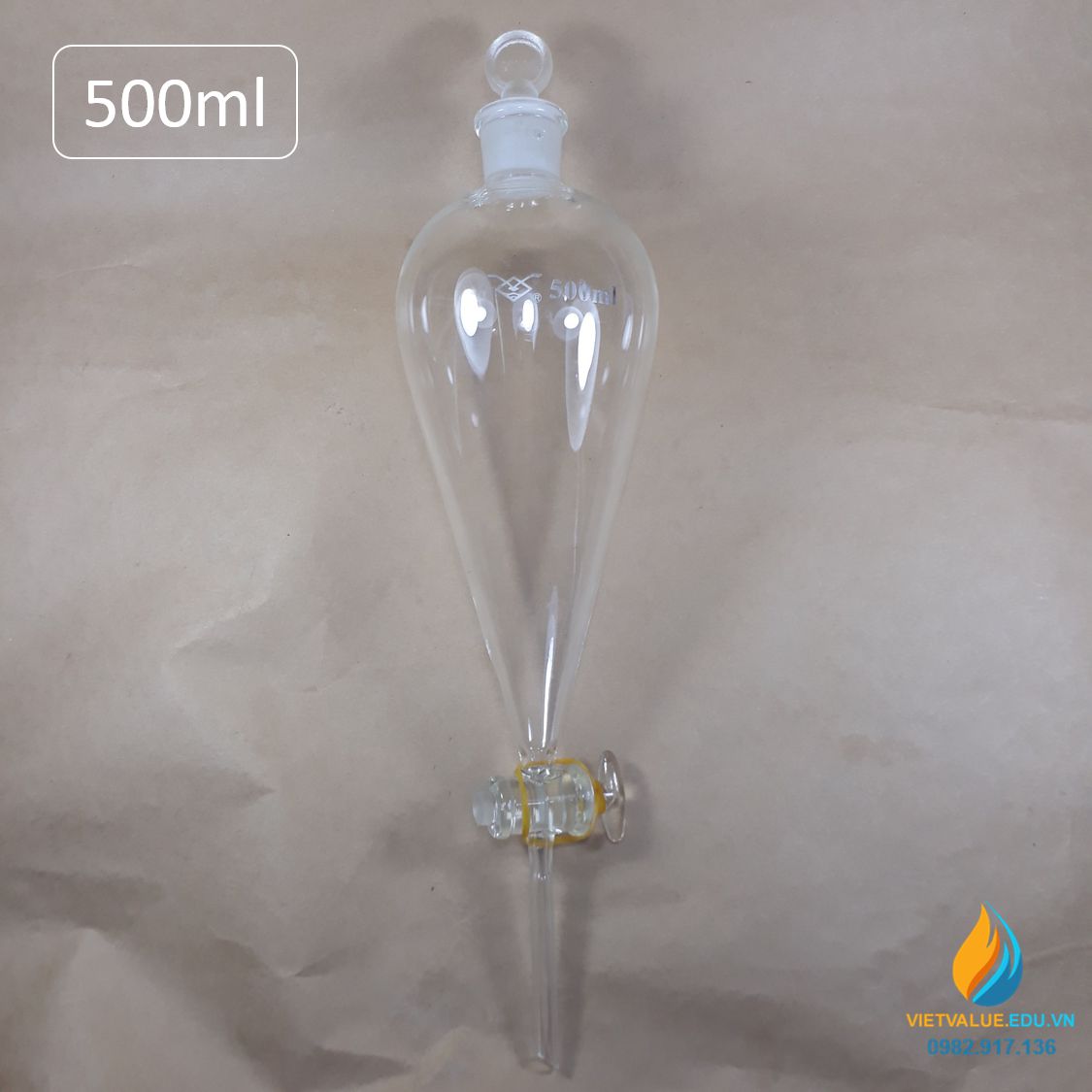 Bình lắng gạn quả lê, phễu tách hình quả lê, khóa thủy tinh, dung tích 500ml