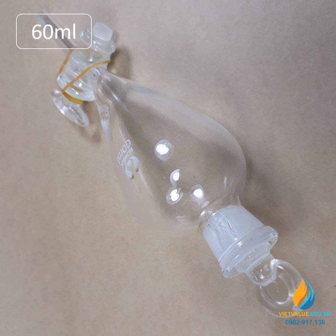 Bình lắng gạn quả lê, phễu tách hình quả lê, khóa thủy tinh, dung tích 60ml