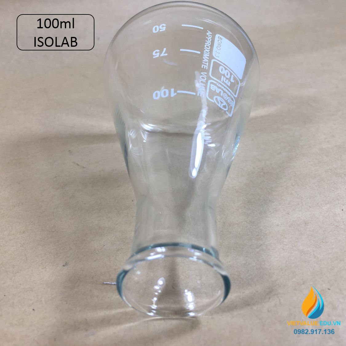 Bình tam giác thủy tinh, vạch chia, không nắp, dung tích 100ml, hãng IsoLab