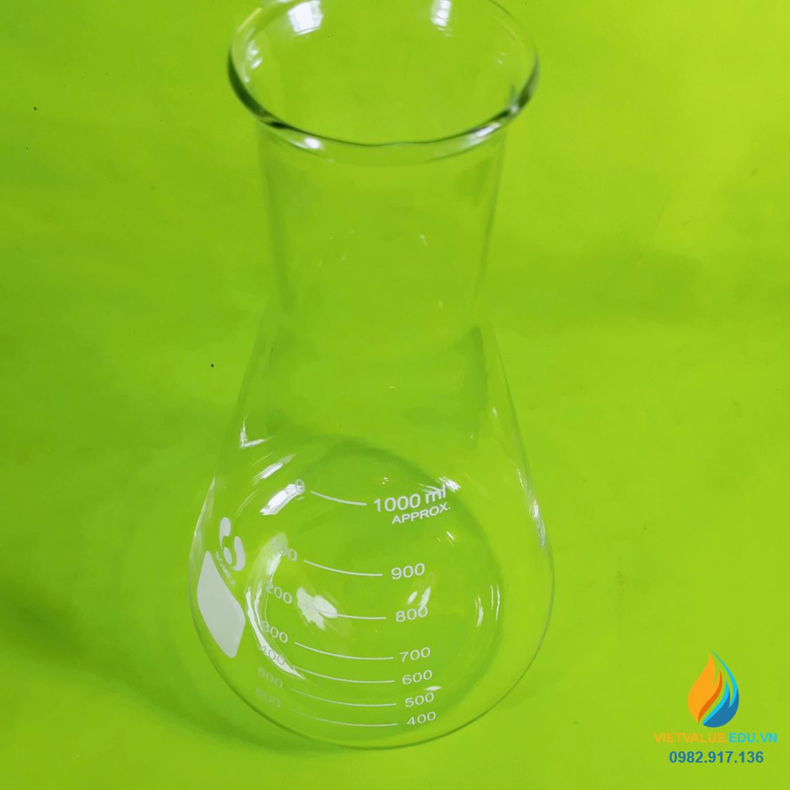 Bình tam giác, thủy tinh trong suốt, có chia vạch, không nắp, 1000ml