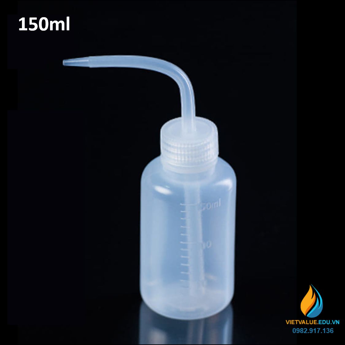 Bình tia nắp trắng, vòi cong, dung tích 150ml, nhựa PP