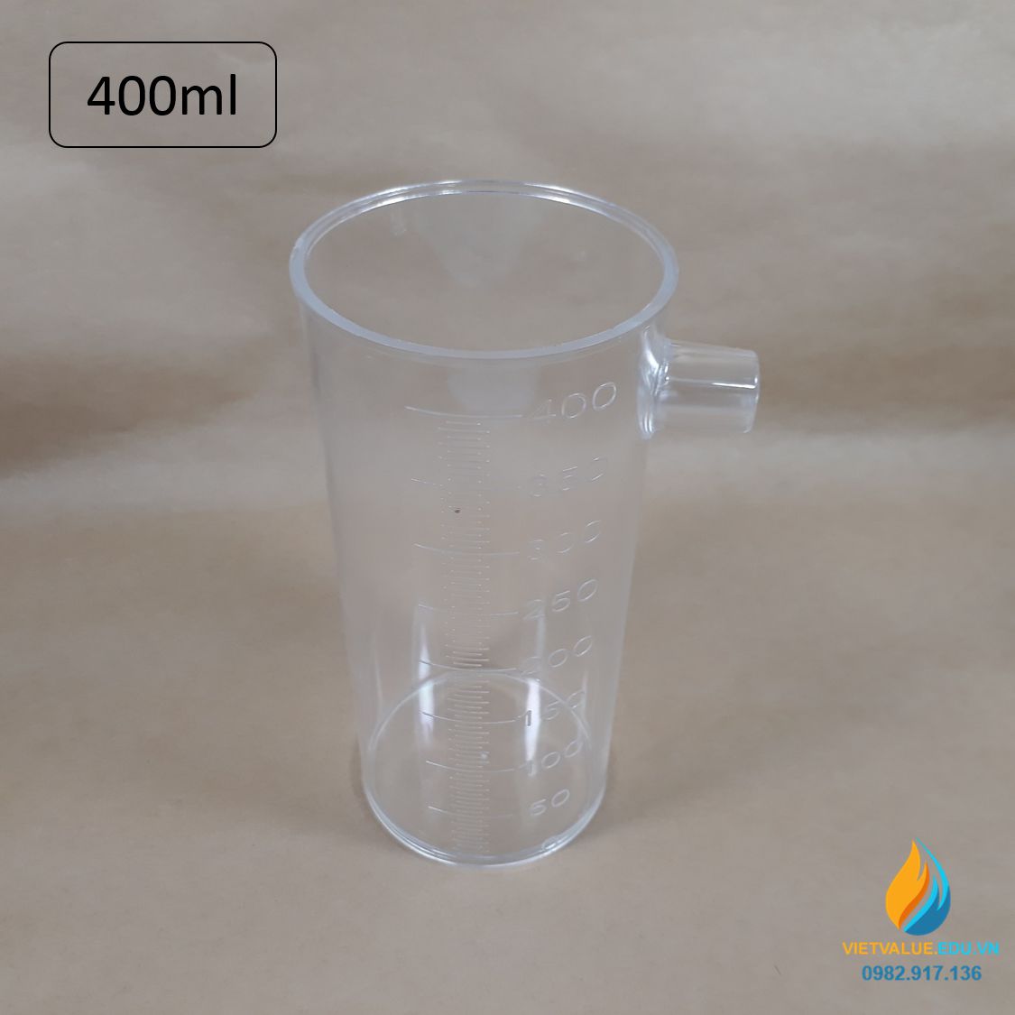 Bình tràn thí nghiệm dung tích 400ml, vạch chia, nhựa PP