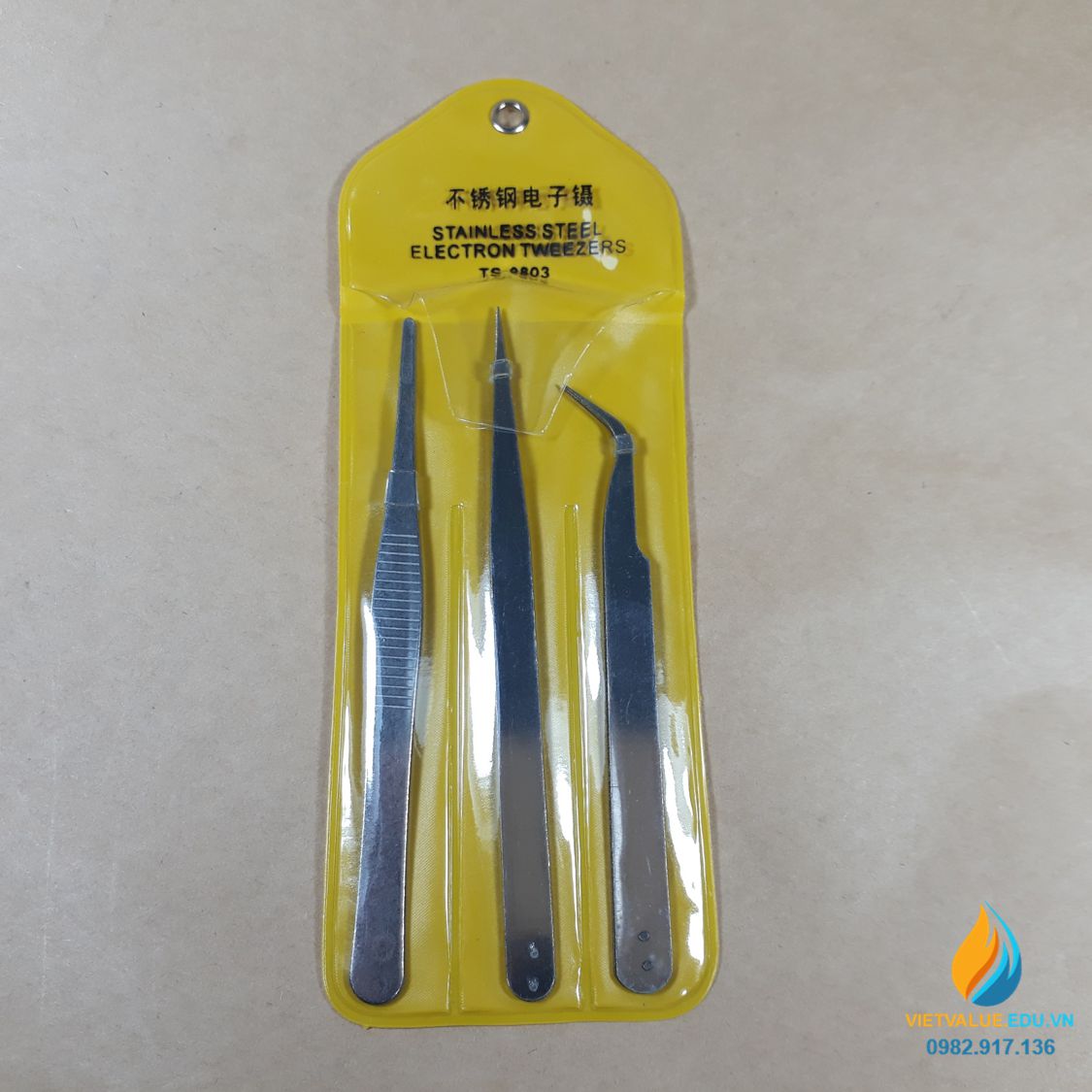 Bộ 3 nhíp điện tử thép trắng DIY không gỉ chống tĩnh điện TS9803