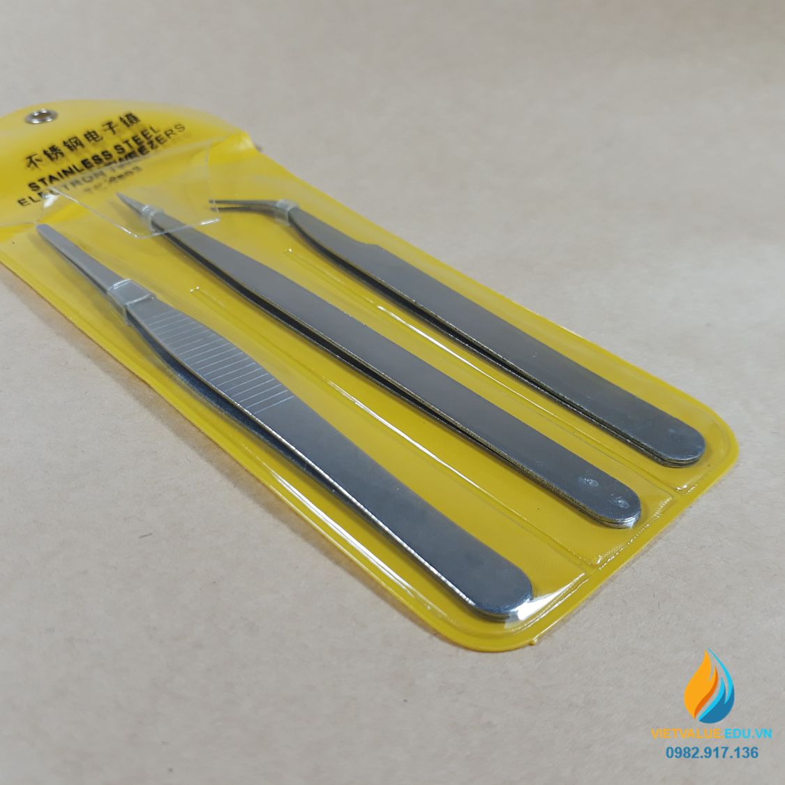 Bộ 3 nhíp điện tử thép trắng DIY không gỉ chống tĩnh điện TS9803