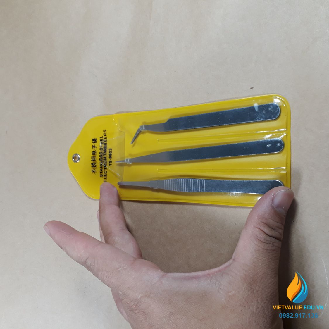 Bộ 3 nhíp điện tử thép trắng DIY không gỉ chống tĩnh điện TS9803