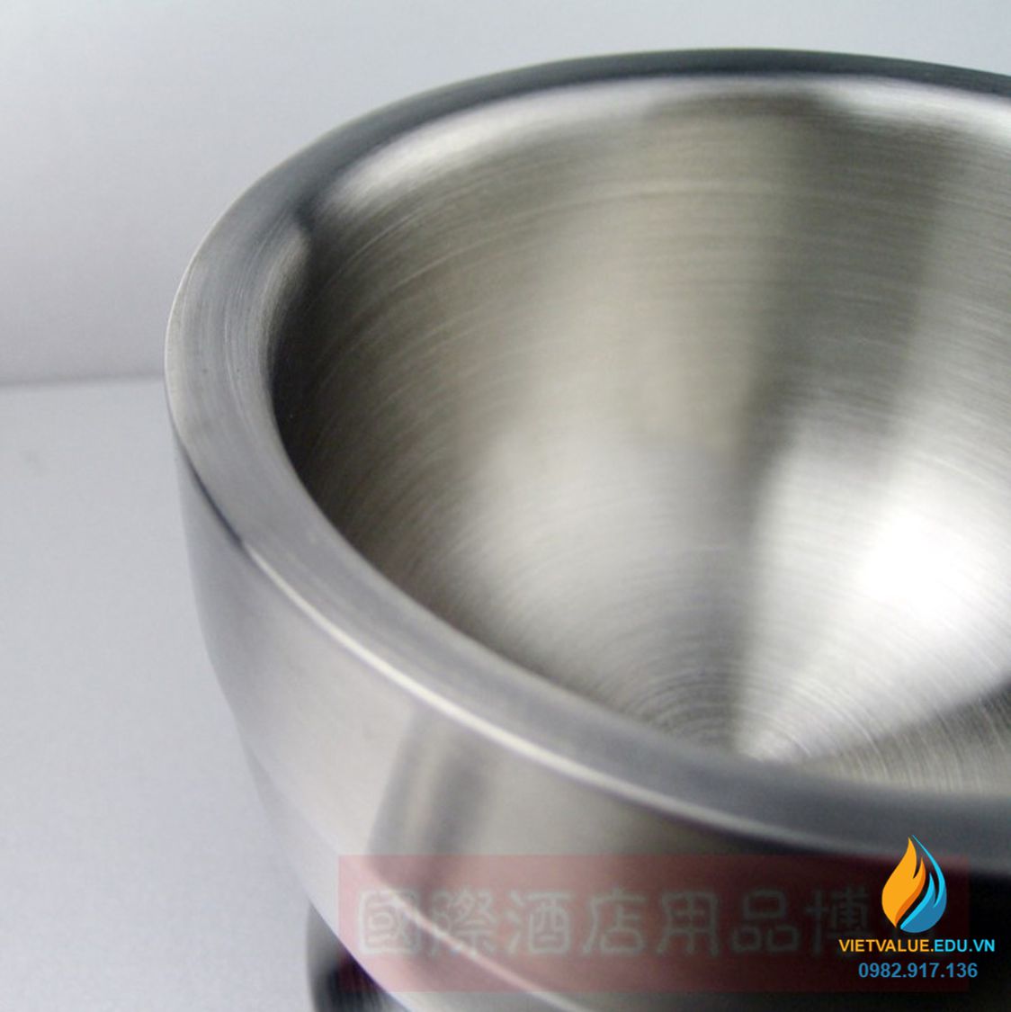 Bộ cối chày inox 304 thép không gỉ, nghiền mẫu, đường kính miệng 10 cm