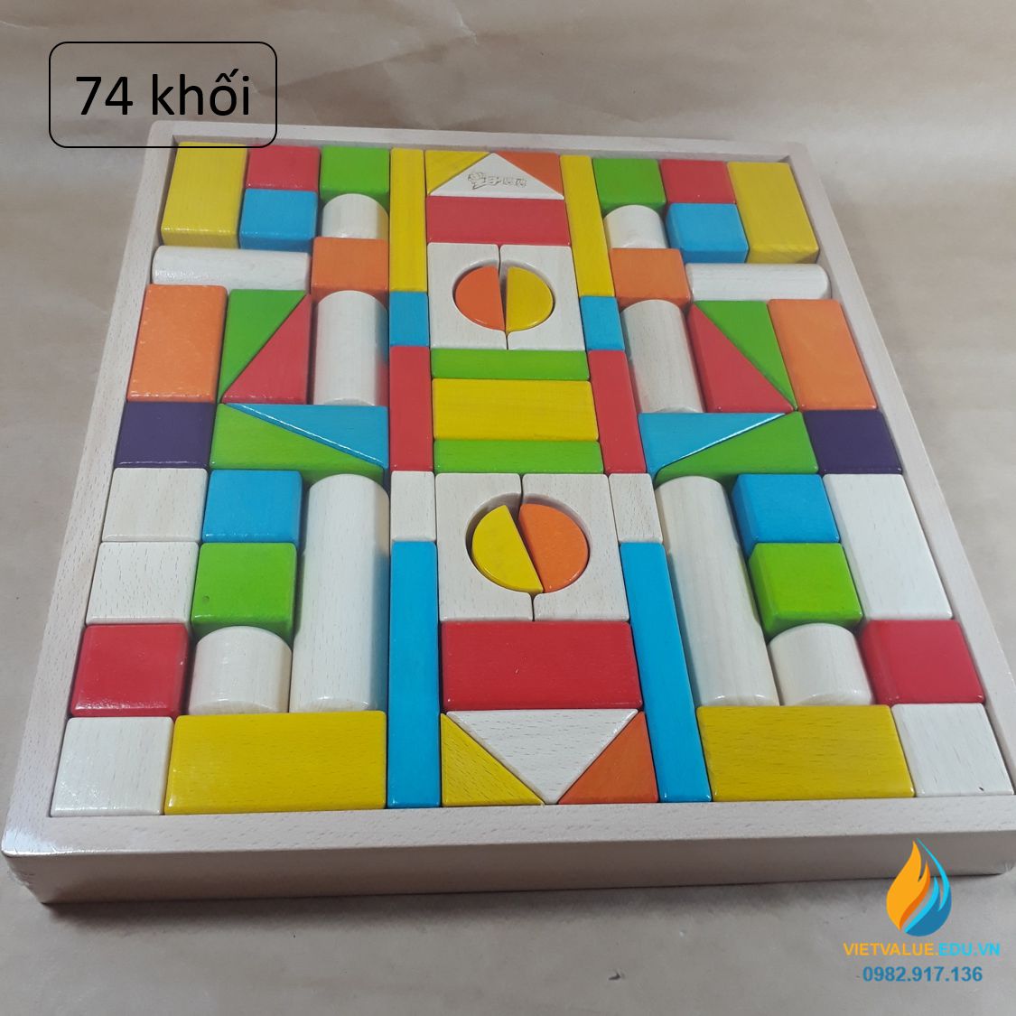 Bộ lắp ghép khối gỗ 74 chi tiết, đồ chơi xây dựng mô hình stem cho học sinh