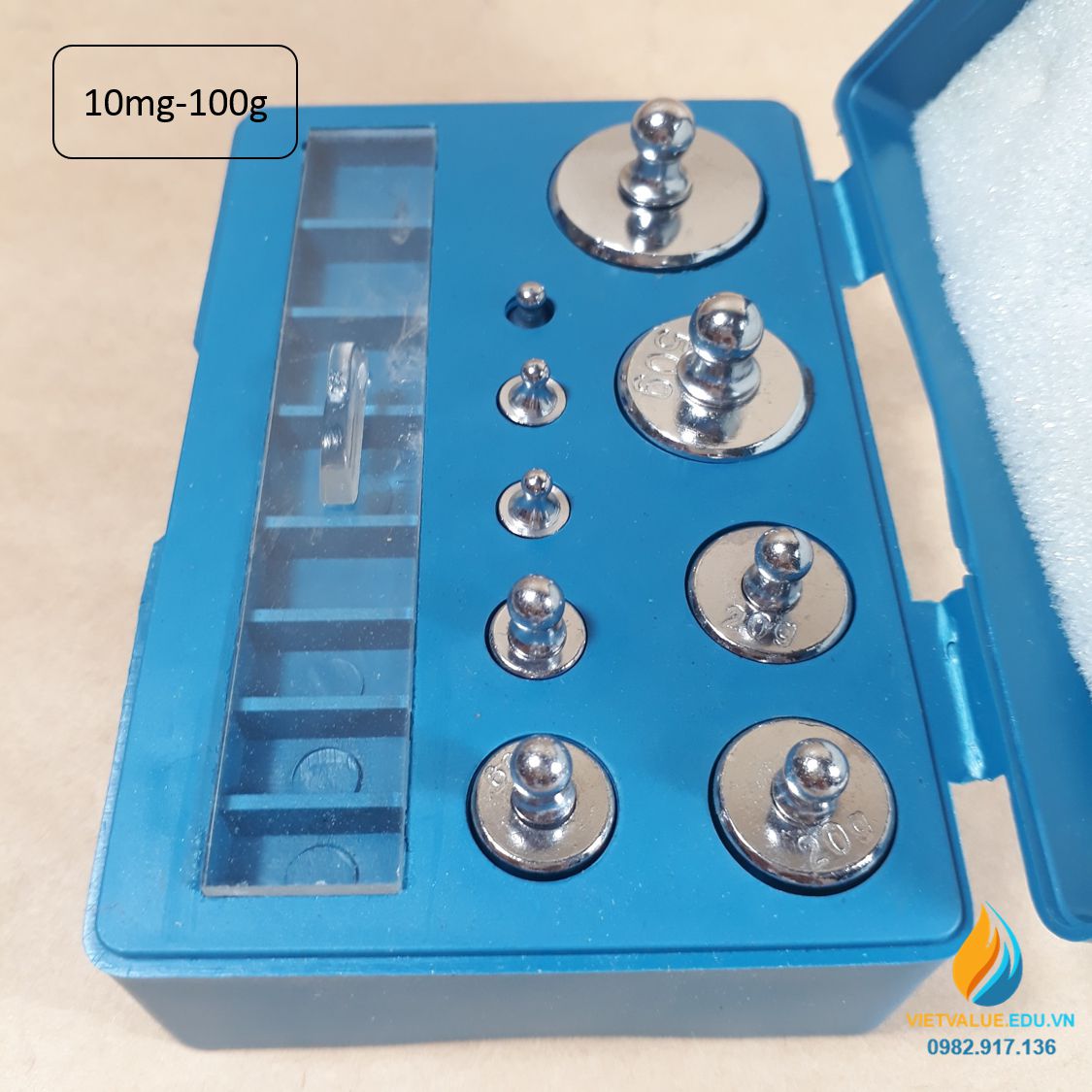 Bộ gia trọng thép mạ crôm từ 10mg-100g không gỉ, bộ gồm 9 quả gia trọng, phạm vi đo từ 10mg đến 210gam