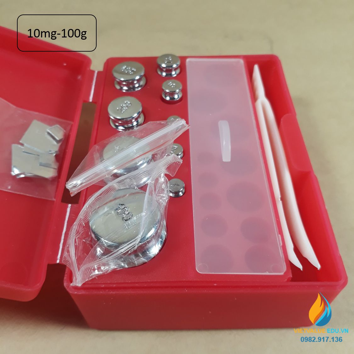 Bộ quả nặng gia trọng thép Crom không gỉ, từ10mg đến 100 gam gồm 9 quả