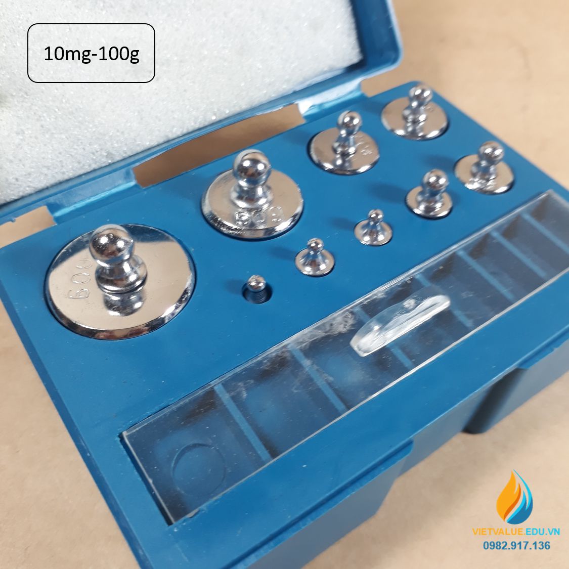 Bộ gia trọng thép mạ crôm từ 10mg-100g không gỉ, bộ gồm 9 quả gia trọng, phạm vi đo từ 10mg đến 210gam