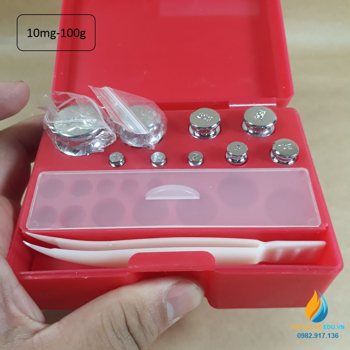 Bộ quả nặng gia trọng thép Crom không gỉ, từ10mg đến 100 gam gồm 9 quả