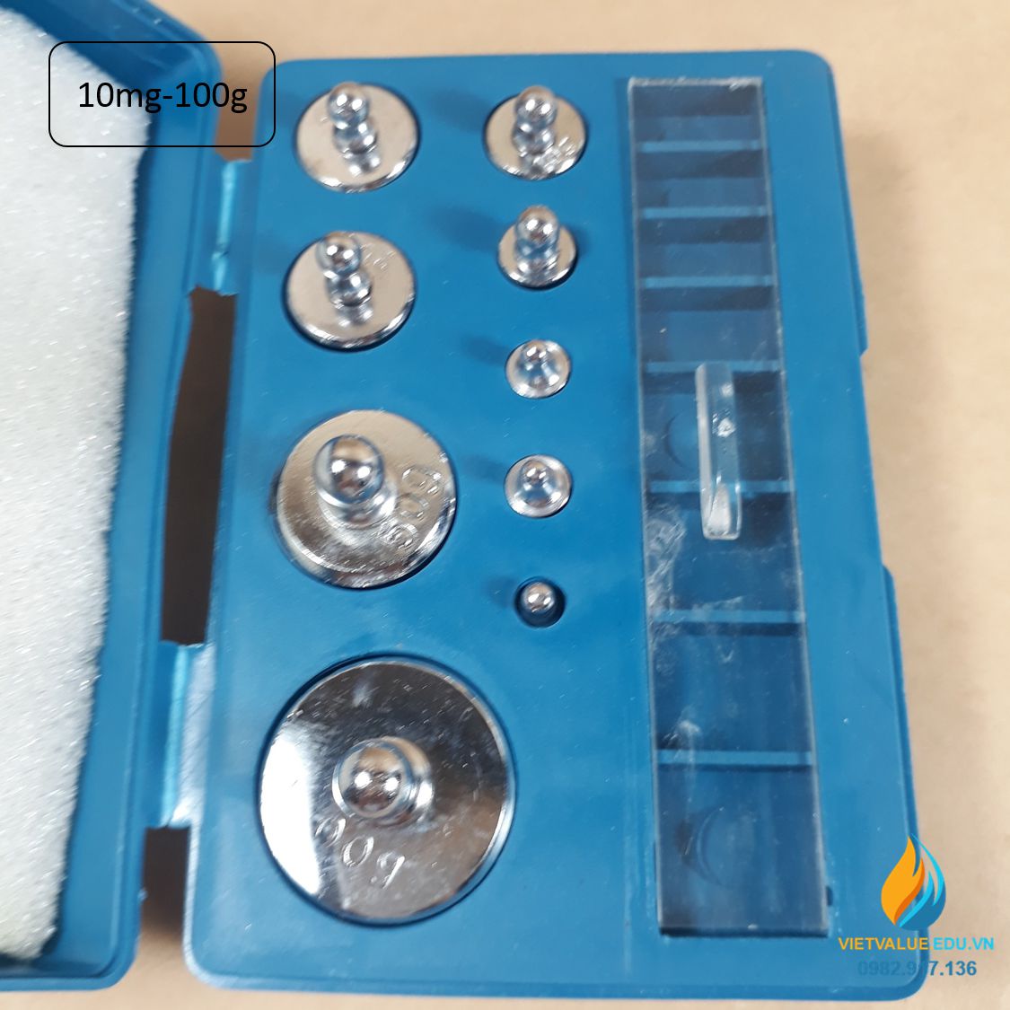 Bộ gia trọng thép mạ crôm từ 10mg-100g không gỉ, bộ gồm 9 quả gia trọng, phạm vi đo từ 10mg đến 210gam
