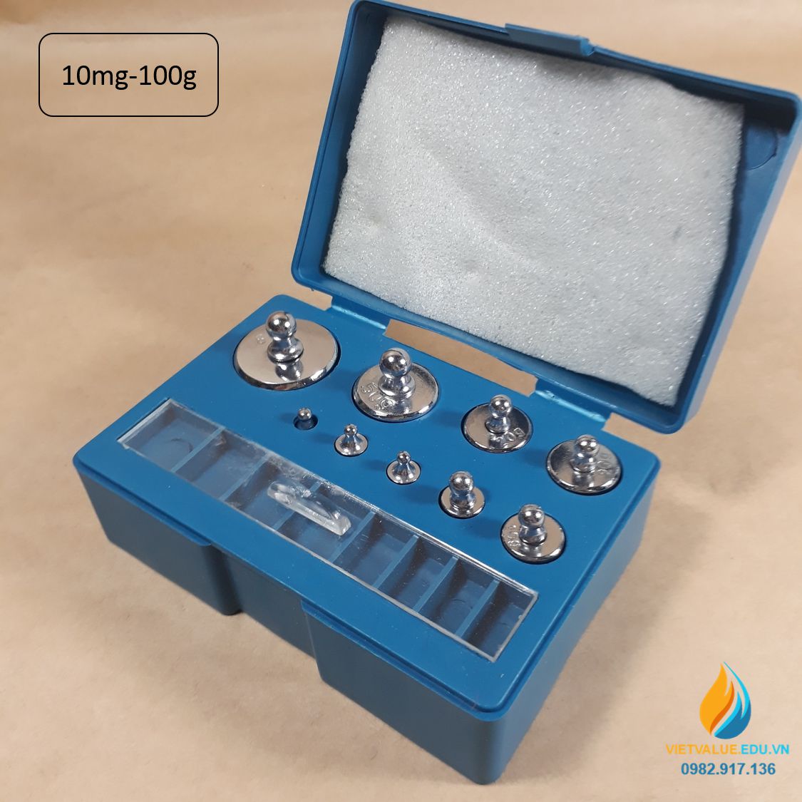 Bộ gia trọng thép mạ crôm từ 10mg-100g không gỉ, bộ gồm 9 quả gia trọng, phạm vi đo từ 10mg đến 210gam
