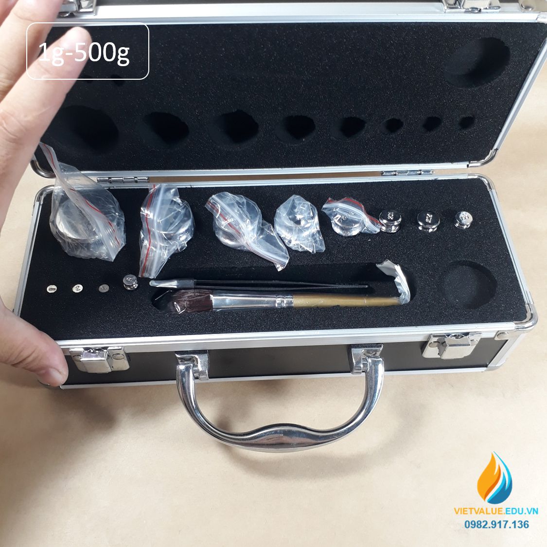 Bộ quả nặng gia trọng tổng 1kg gồm 12 quả từ 1 gam đến 500 gam, thép Crom không gỉ