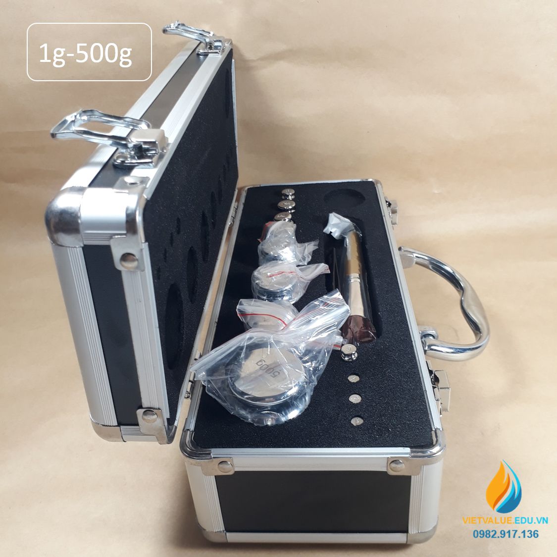 Bộ quả nặng gia trọng tổng 1kg gồm 12 quả từ 1 gam đến 500 gam, thép Crom không gỉ