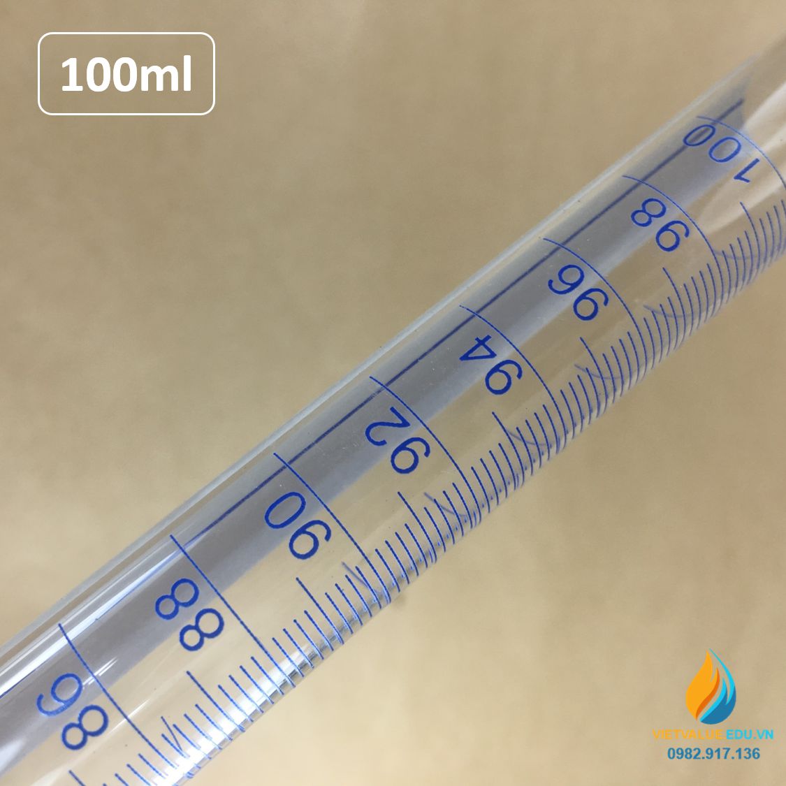Buret khóa thủy tinh 100ml có bạc chao, có vạch chia, thủy tinh trong suốt