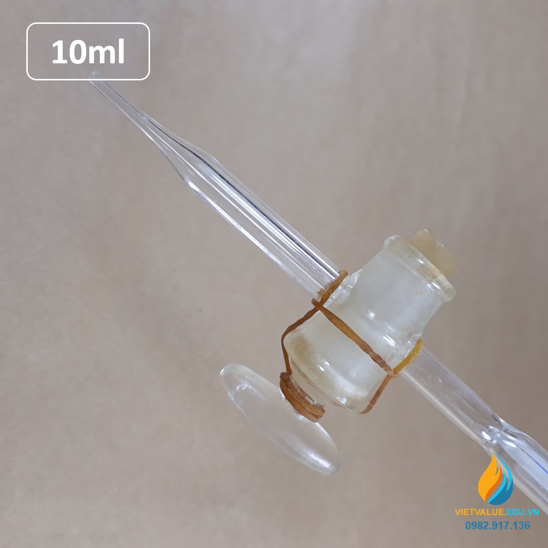 Buret khóa thủy tinh 10ml có bạc chao, có vạch chia, thủy tinh trong suốt