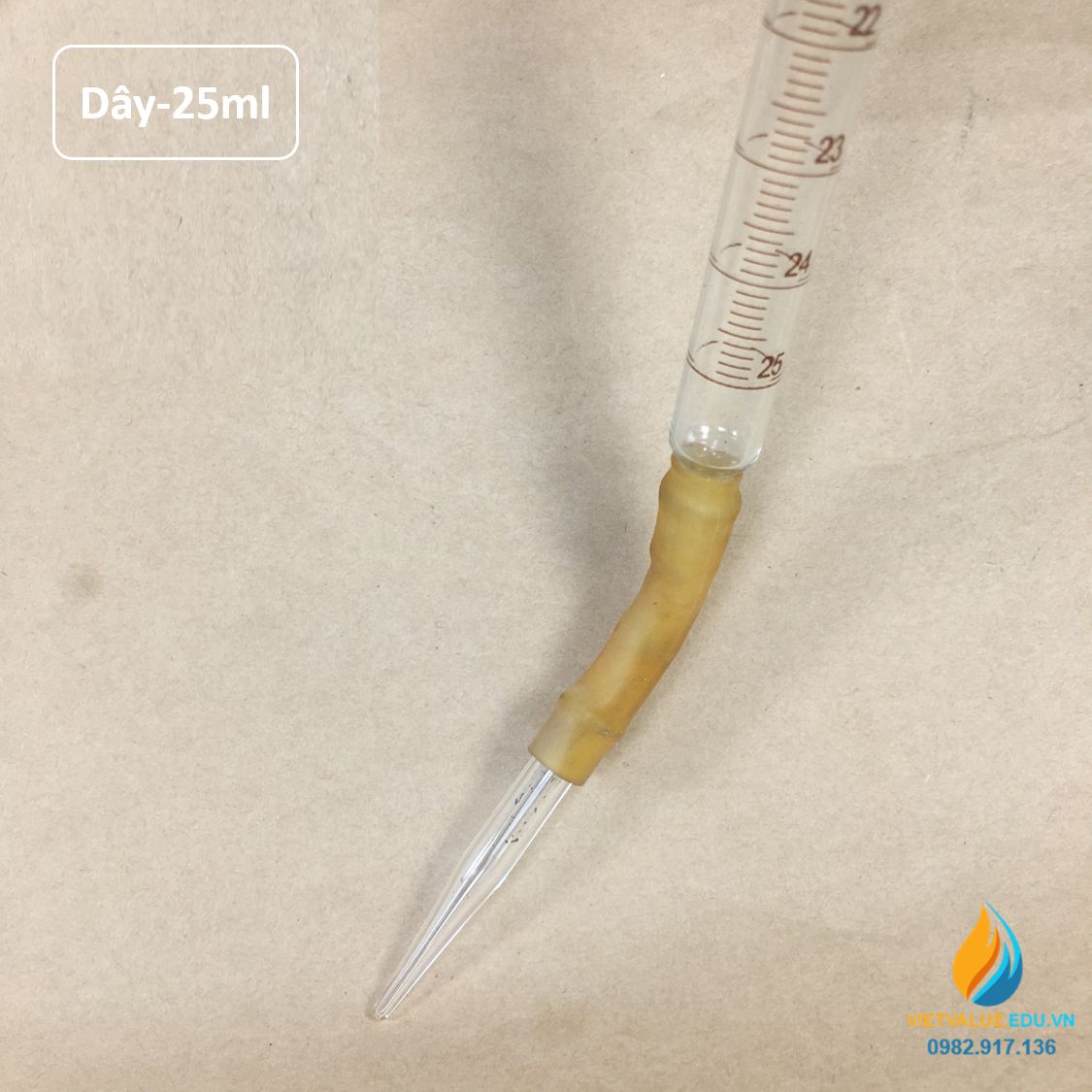 Buret thủy tinh, khóa dây dung tích 25ml, vạch chia hãng Bomex, không bạc chao