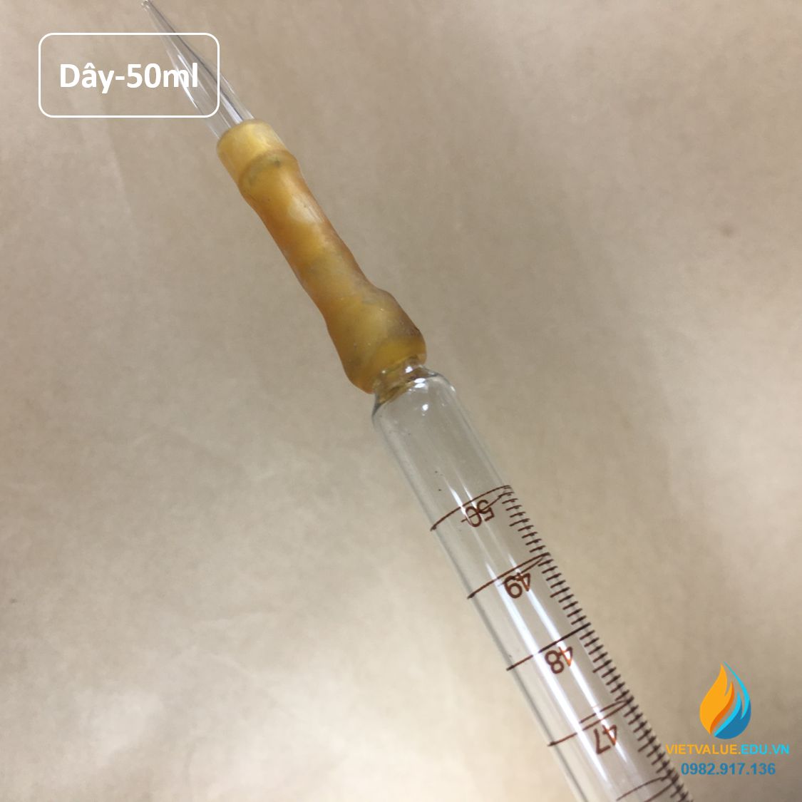 Buret thủy tinh, khóa dây dung tích 50ml, vạch chia hãng Bomex, không bạc chao