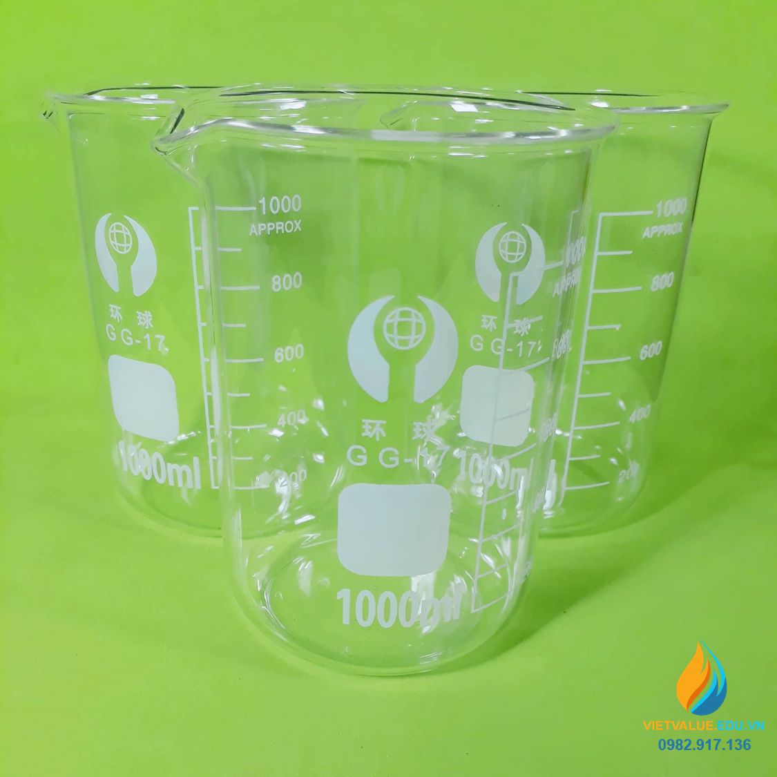 Cốc đong thủy tinh trong suốt, chịu nhiệt, có chia vạch, có mỏ, dung tích 1000ml