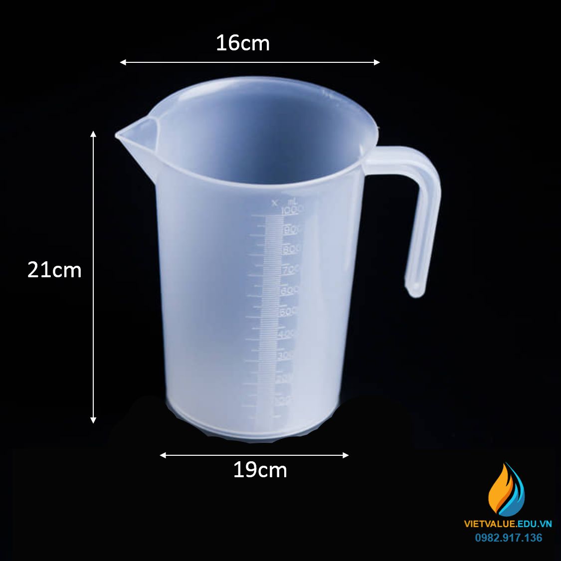 Ca đong hóa chất bằng nhựa PP trong, thành cao, dung tích 2000ml