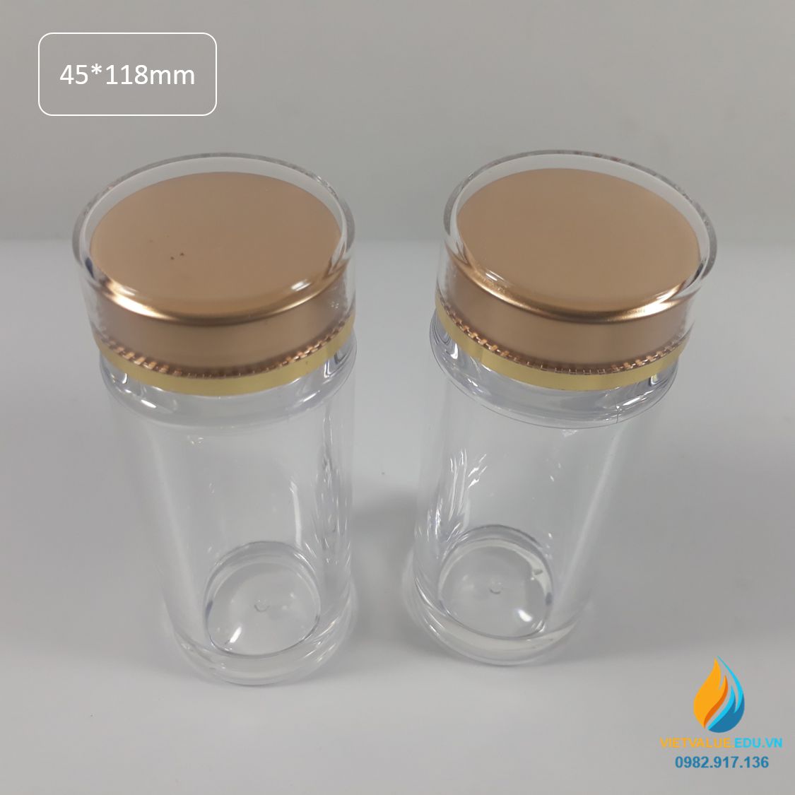 Chai thủy tinh lưu mẫu cao cấp, kín khí, kích thước 45*118mm, thủy tinh trong suốt cao cấp