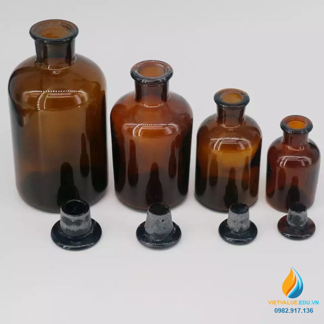 Chai đựng hóa chất, thủy tinh, có nắp, màu nâu hổ phách, 60ml