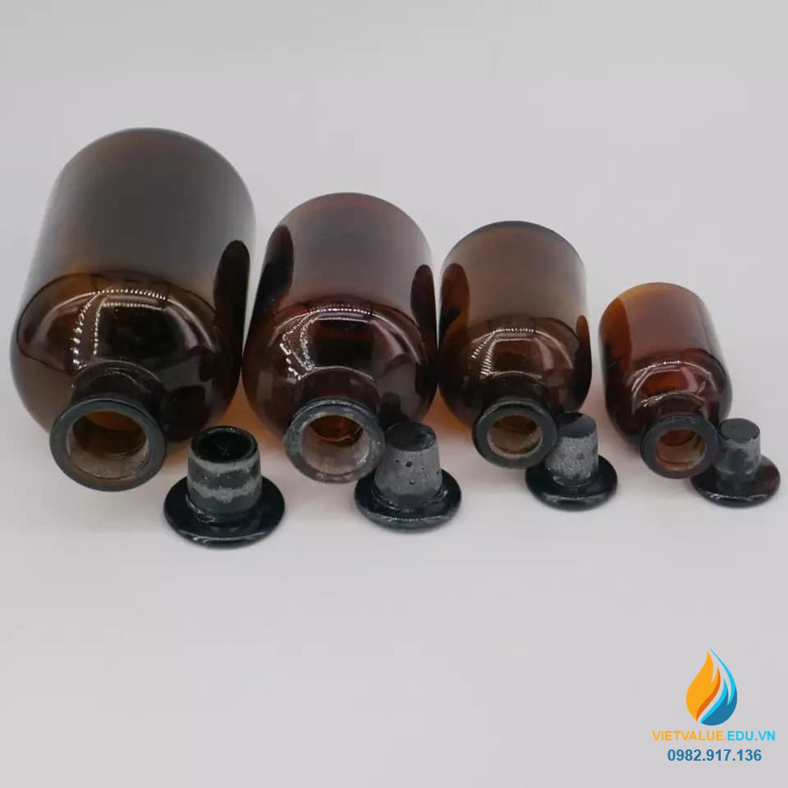 Chai đựng hóa chất, thủy tinh, có nắp, màu nâu hổ phách, 60ml