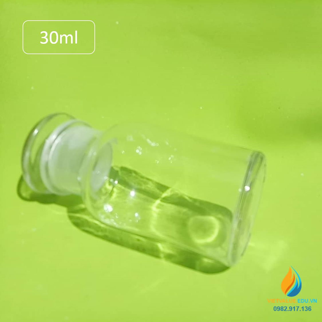Chai đựng hóa chất, thủy tinh, có nắp, màu trong suốt, 30ml