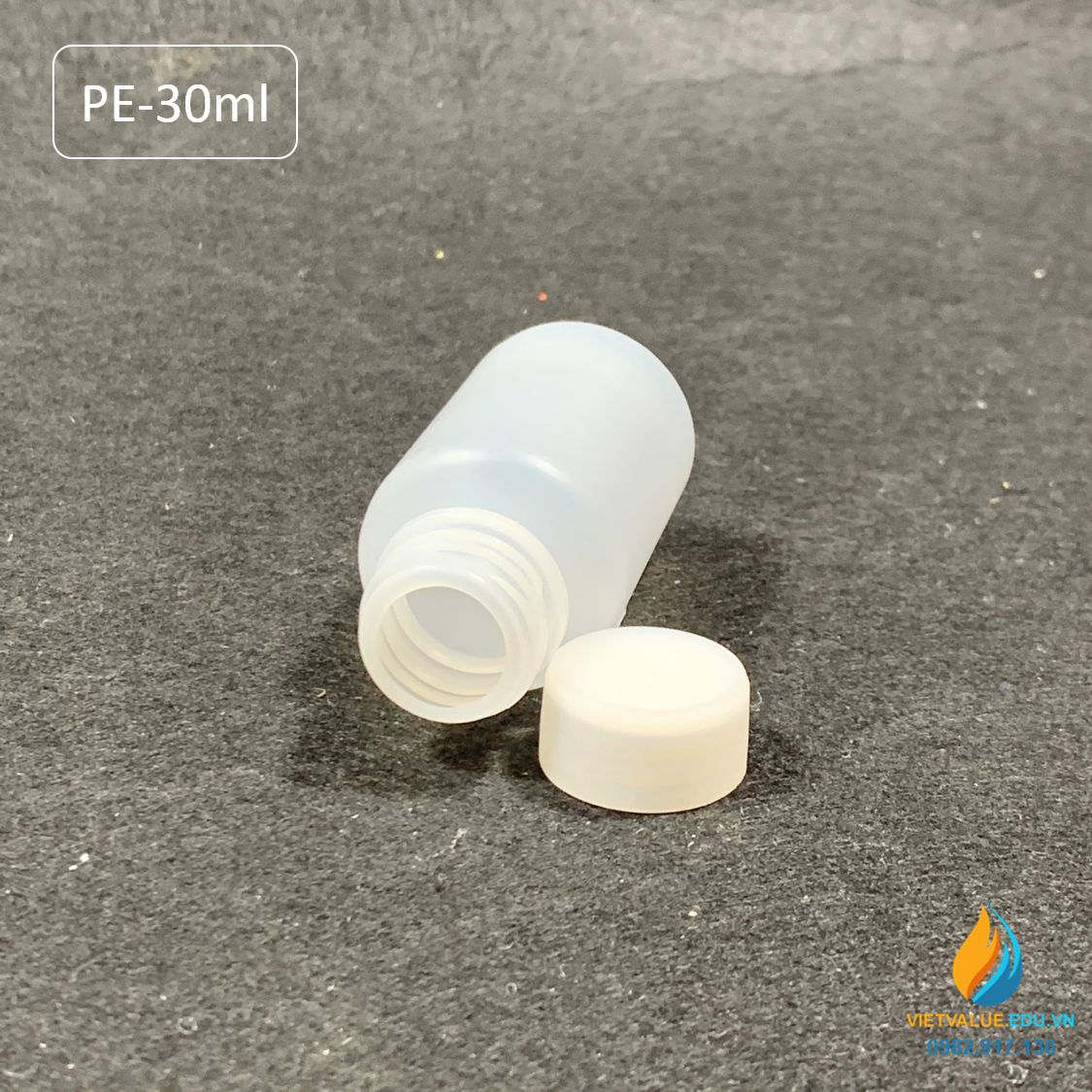 Chai nhựa PE dung tích 30ml, chai nhựa lưu mẫu chất, miệng rộng, vạch chia