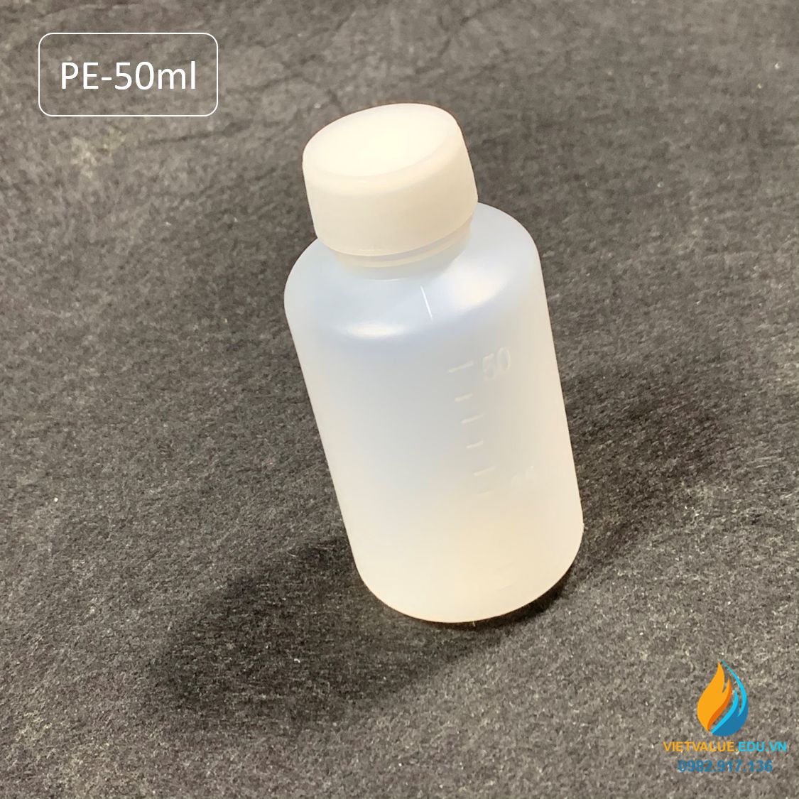 Chai nhựa PE dung tích 50ml, chai nhựa lưu mẫu chất, miệng rộng, vạch chia