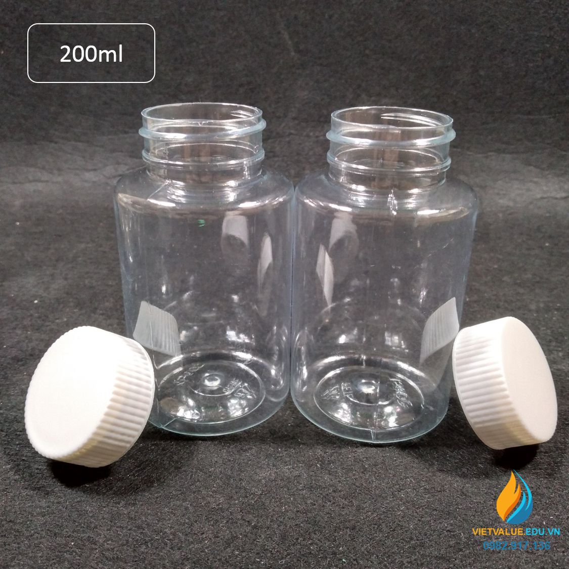 Chai nhựa PET dung tích 200ml, chai nhựa lưu mẫu chất, miệng rộng, vạch chia