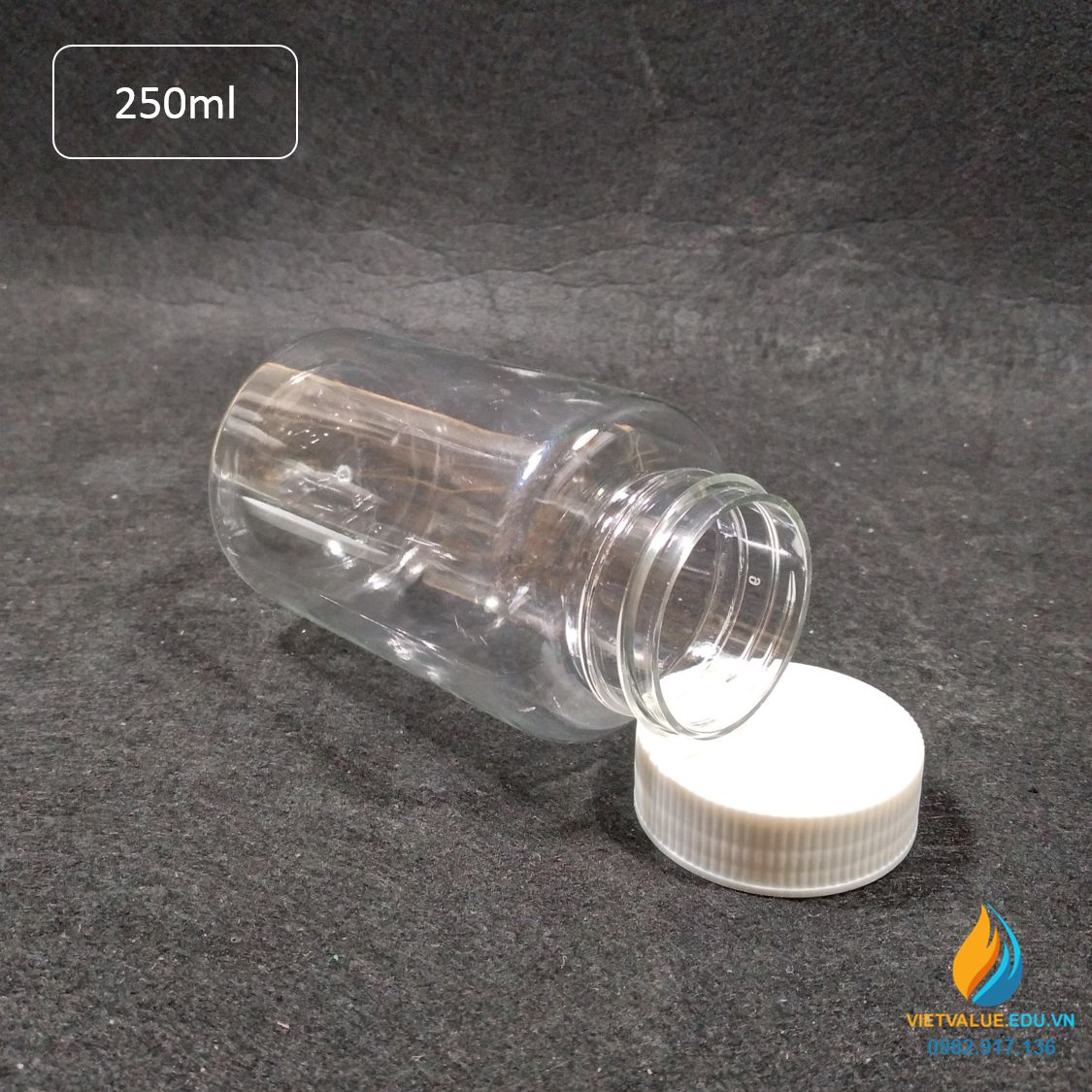 Chai nhựa PET dung tích 250ml, chai nhựa lưu mẫu chất, miệng rộng, vạch chia