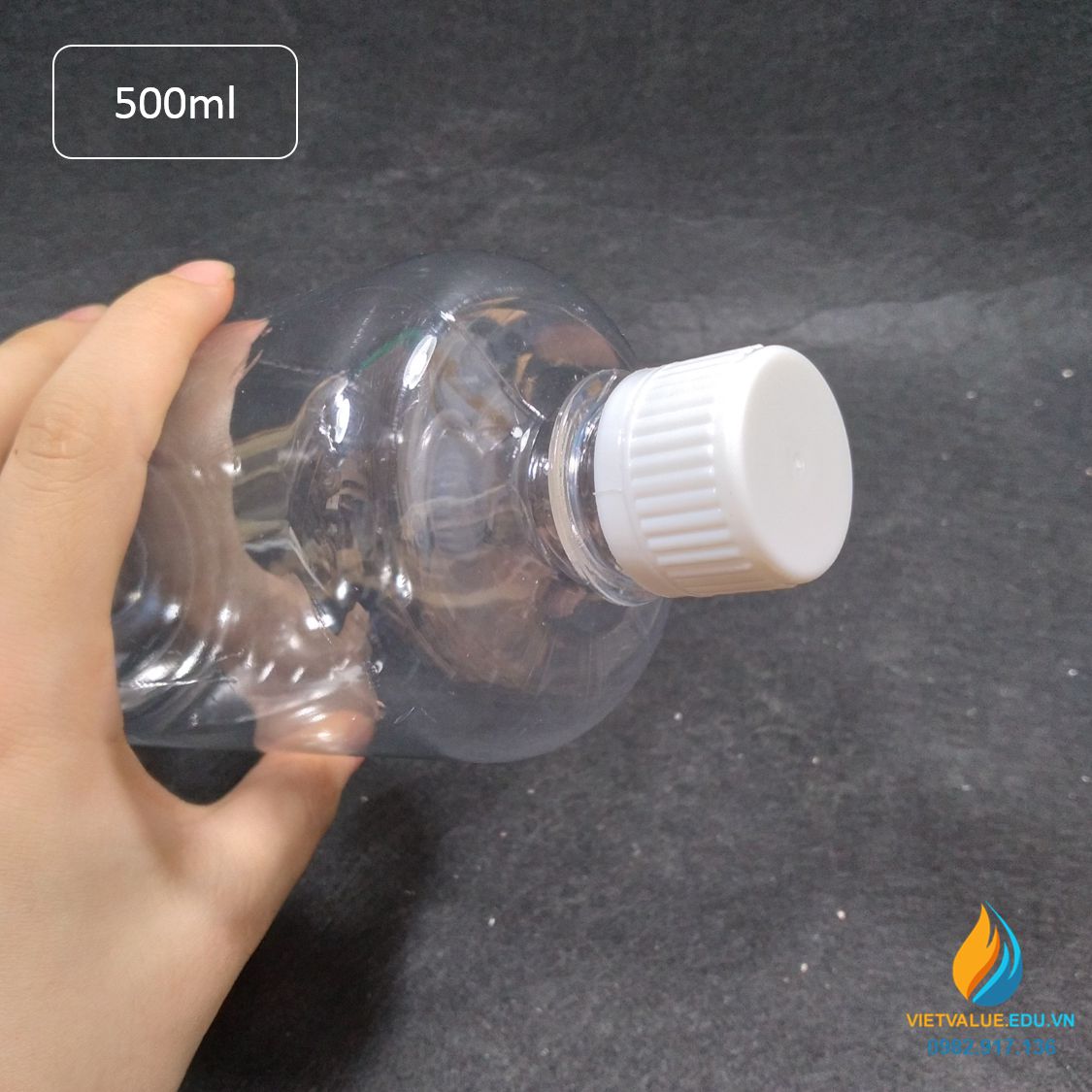 Chai nhựa PET dung tích 500ml, chai nhựa lưu mẫu chất, miệng rộng, vạch chia