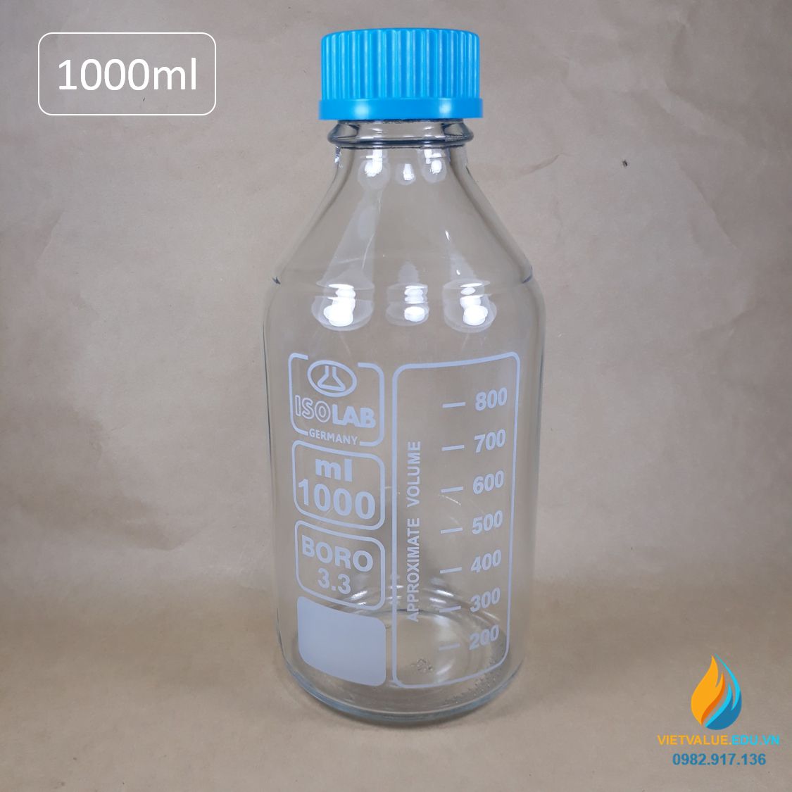 Chai thủy tinh trung tính 1000ml isolab chịu nhiệt 140 độ C