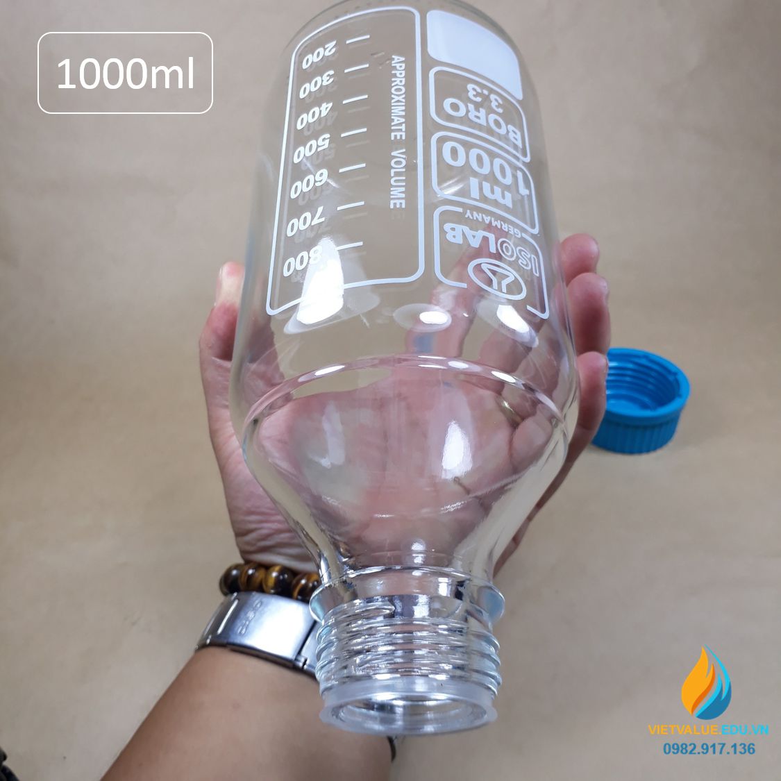 Chai thủy tinh trung tính 1000ml isolab chịu nhiệt 140 độ C