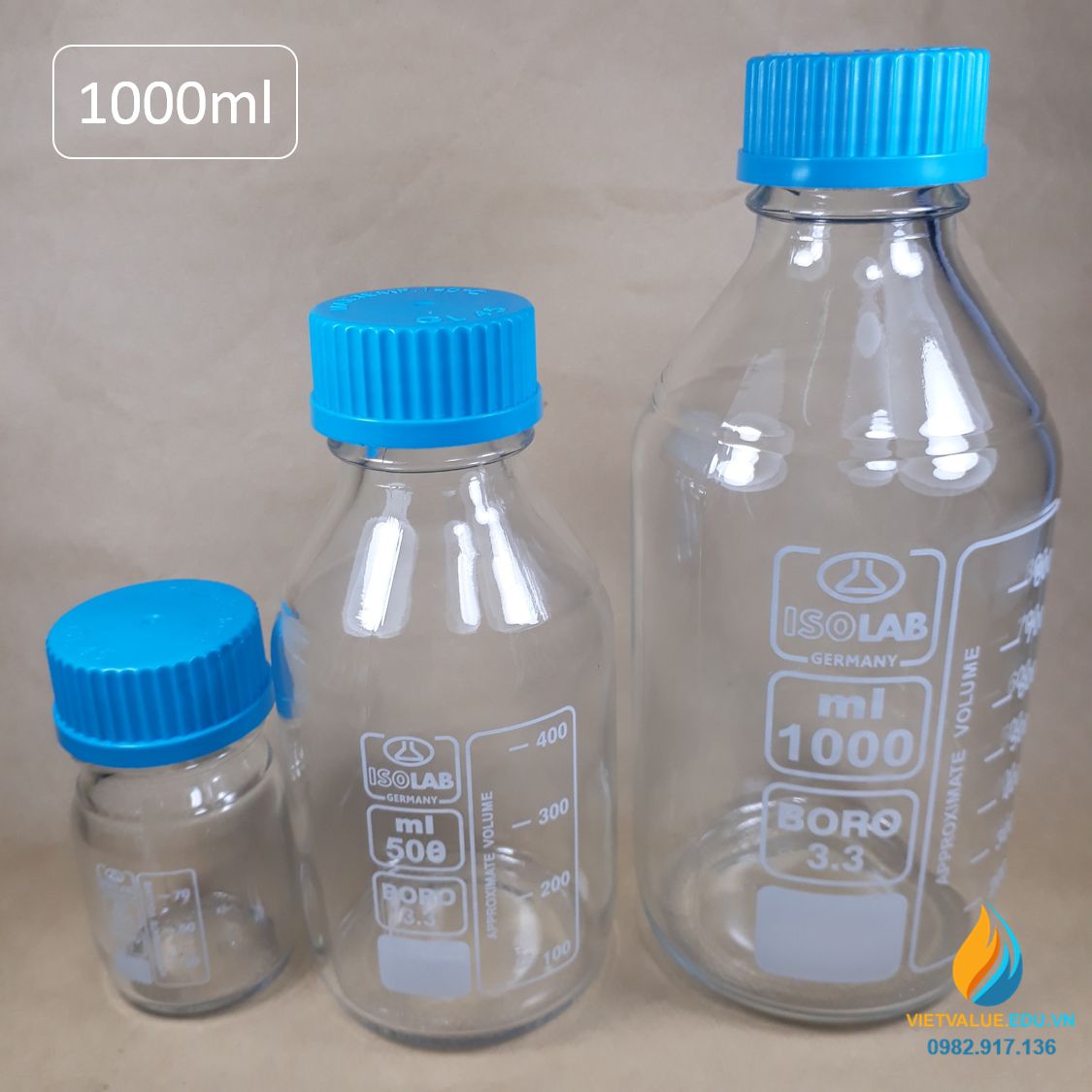 Chai thủy tinh trung tính 1000ml isolab chịu nhiệt 140 độ C