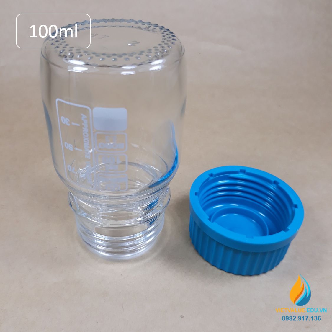 Chai thủy tinh trung tính 100ml isolab chịu nhiệt 140 độ C