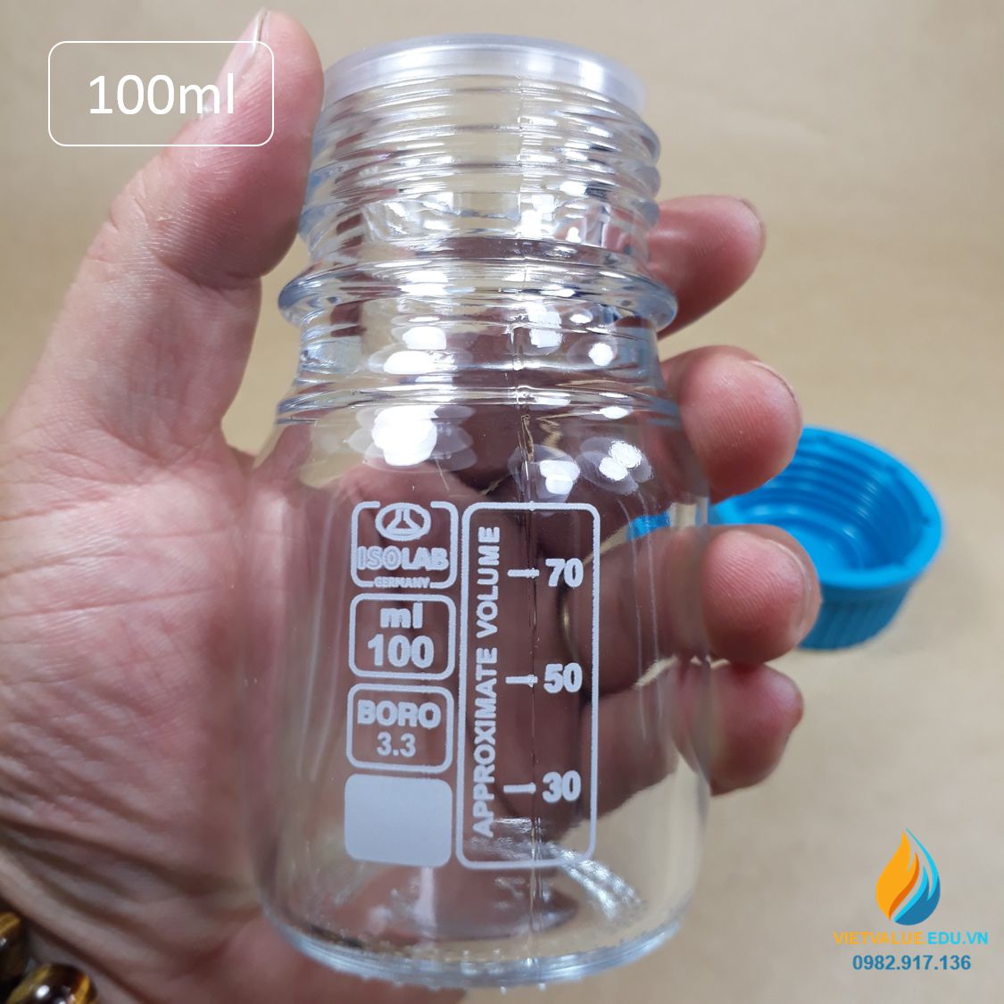 Chai thủy tinh trung tính 100ml isolab chịu nhiệt 140 độ C