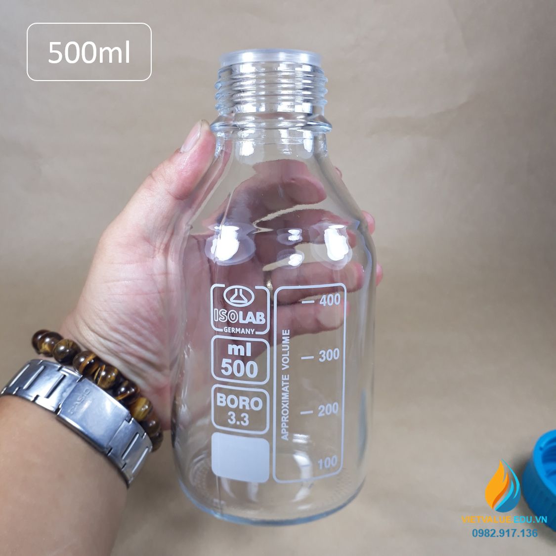 Chai thủy tinh trung tính 500ml isolab chịu nhiệt 140 độ C