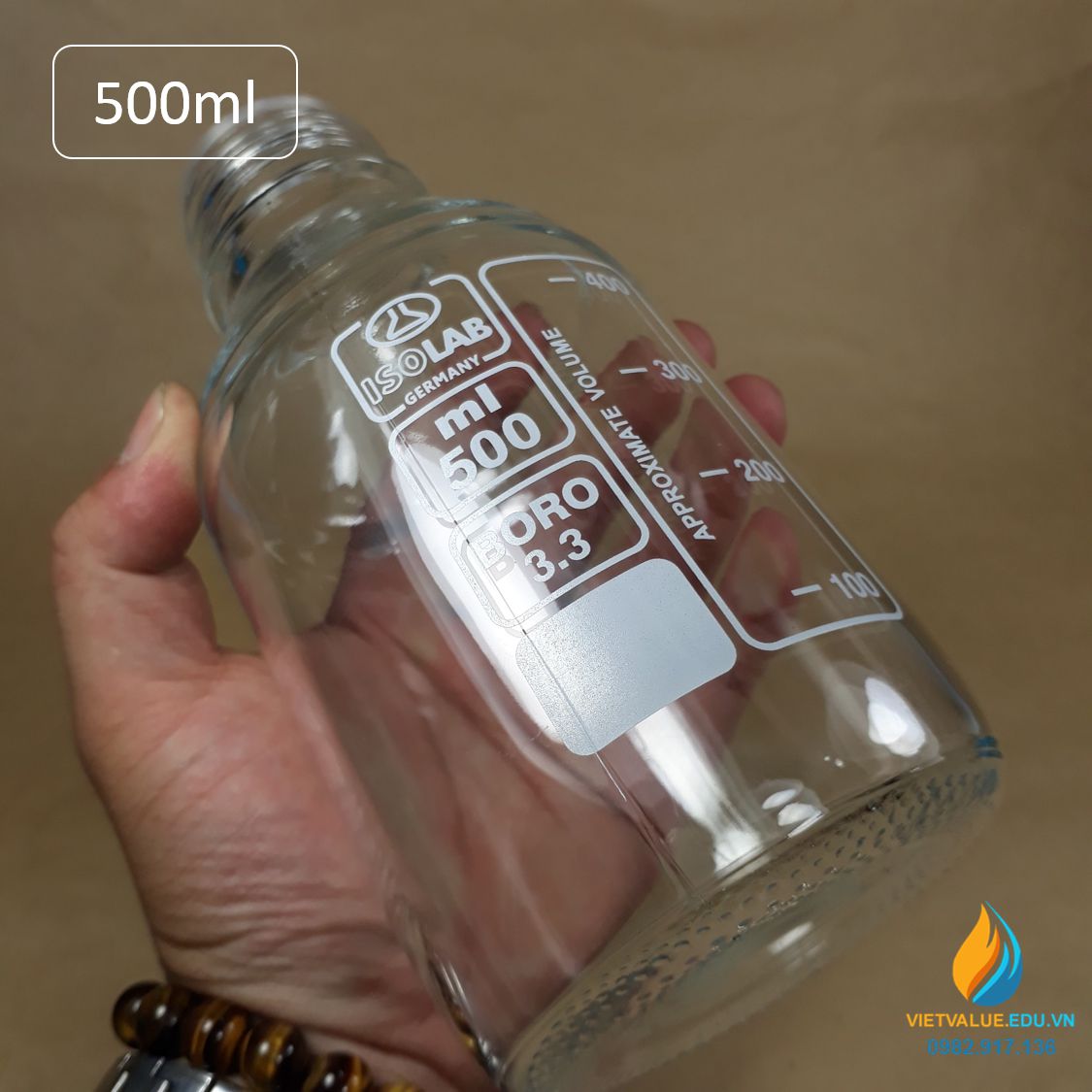 Chai thủy tinh trung tính 500ml isolab chịu nhiệt 140 độ C