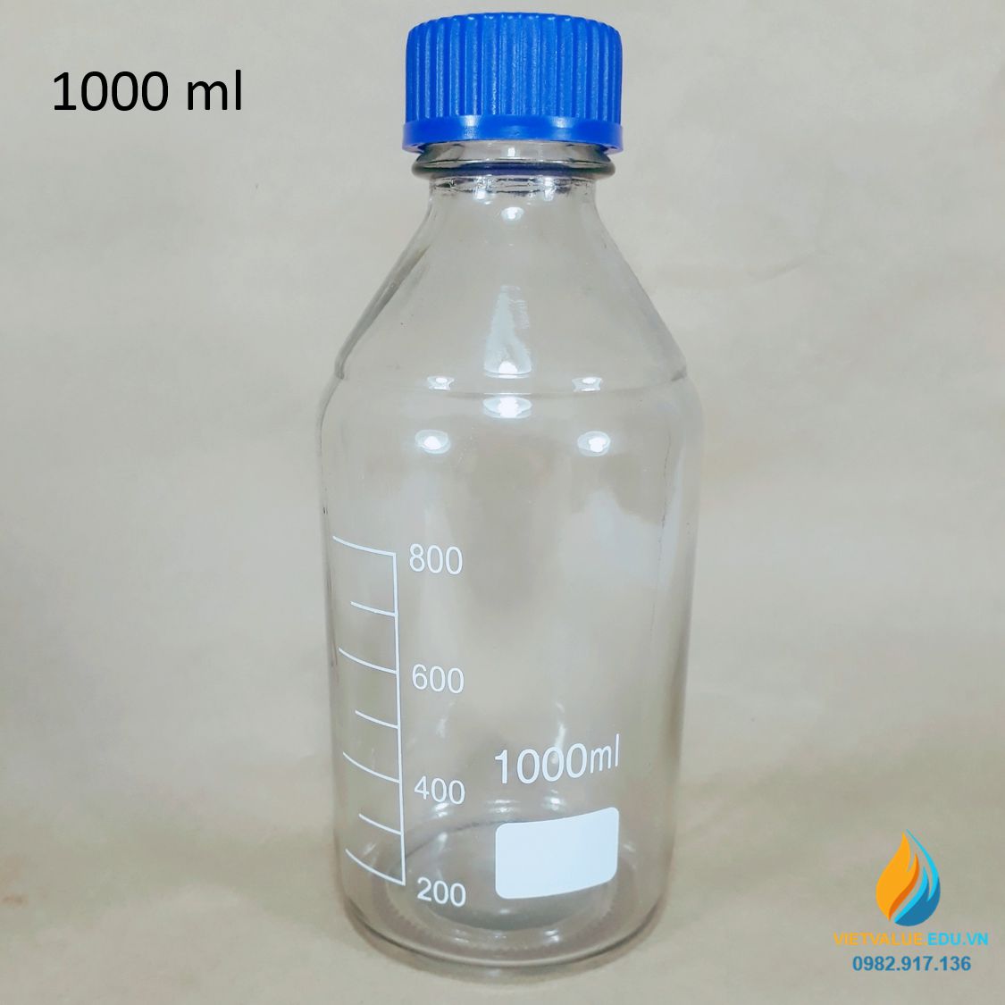 Chai trung tính nắp vặn xanh, vạch chia trong suốt dung tích 1000ml