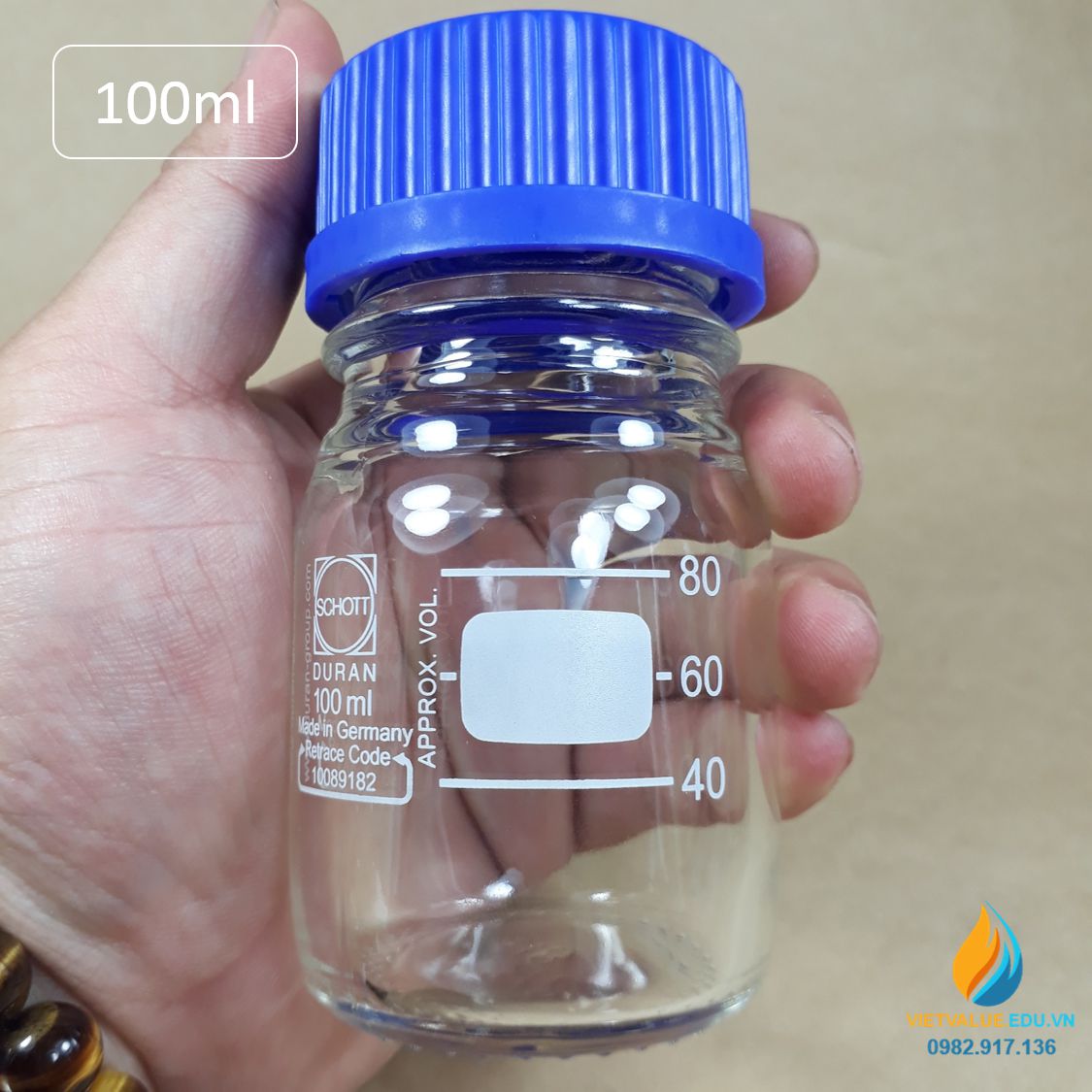 Chai trung tính SCHOTT DURAN – Đức, nắp vặn xanh, dung tích 100ml