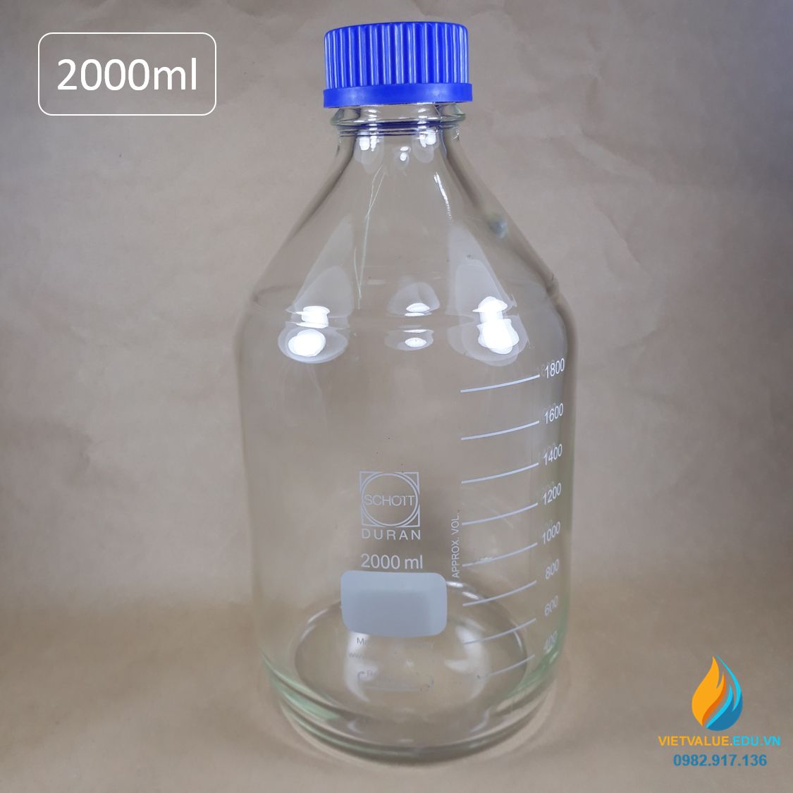 Chai trung tính SCHOTT DURAN – Đức, nắp vặn xanh, dung tích 2000ml