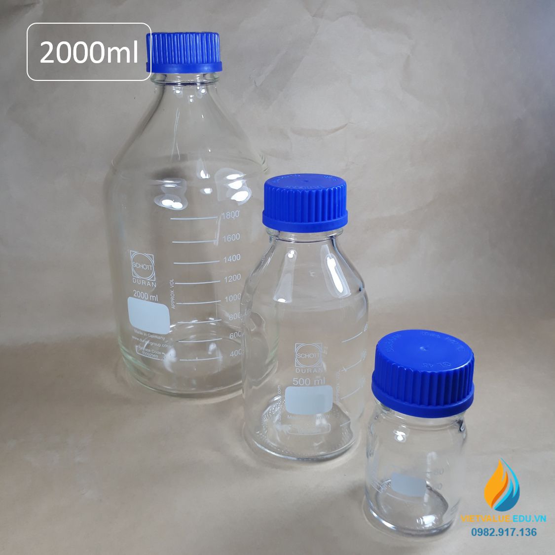 Chai trung tính SCHOTT DURAN – Đức, nắp vặn xanh, dung tích 2000ml