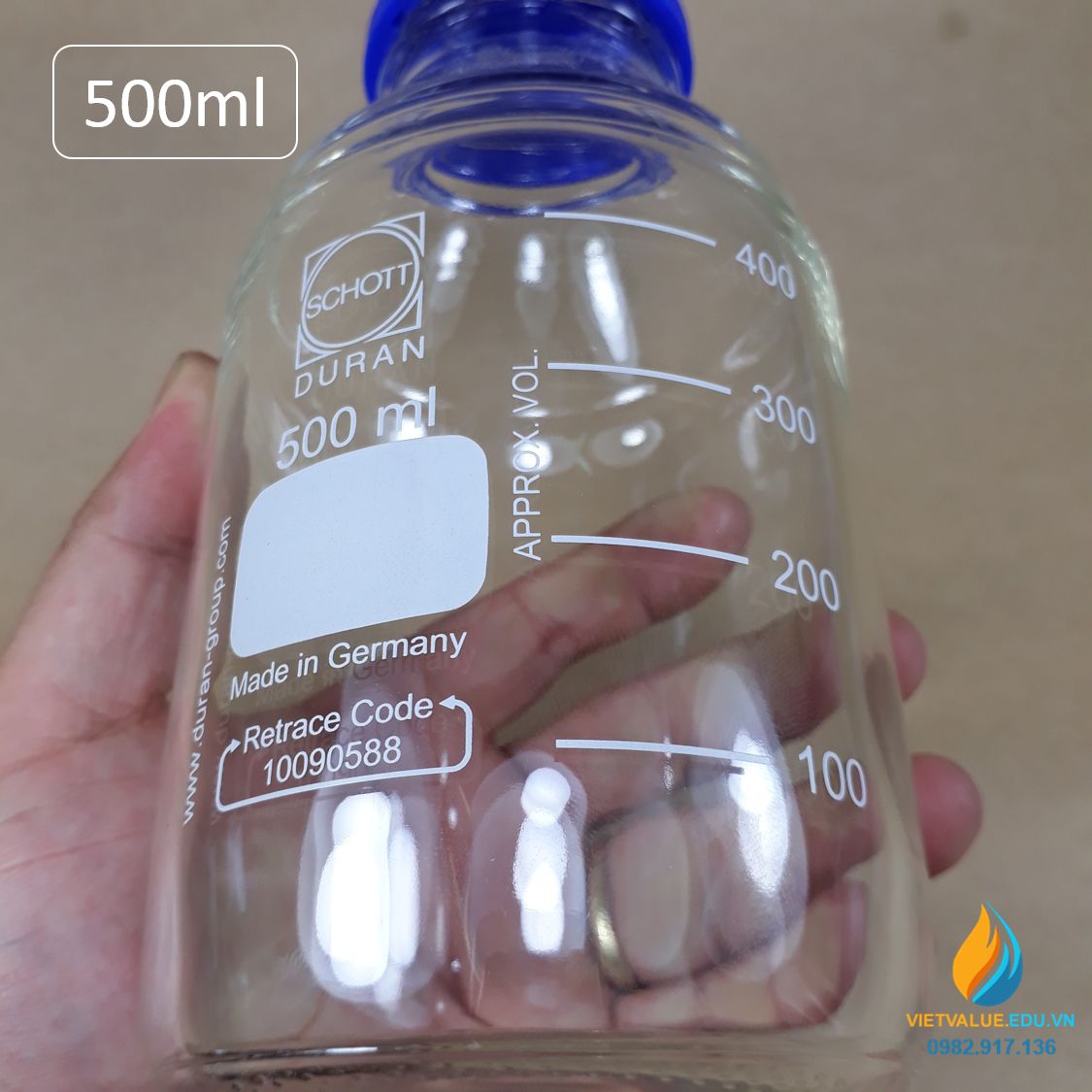 Chai trung tính SCHOTT DURAN – Đức, nắp vặn xanh, dung tích 500ml