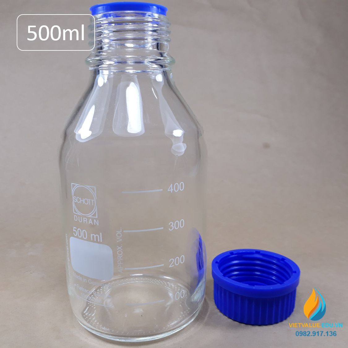 Chai trung tính SCHOTT DURAN – Đức, nắp vặn xanh, dung tích 500ml